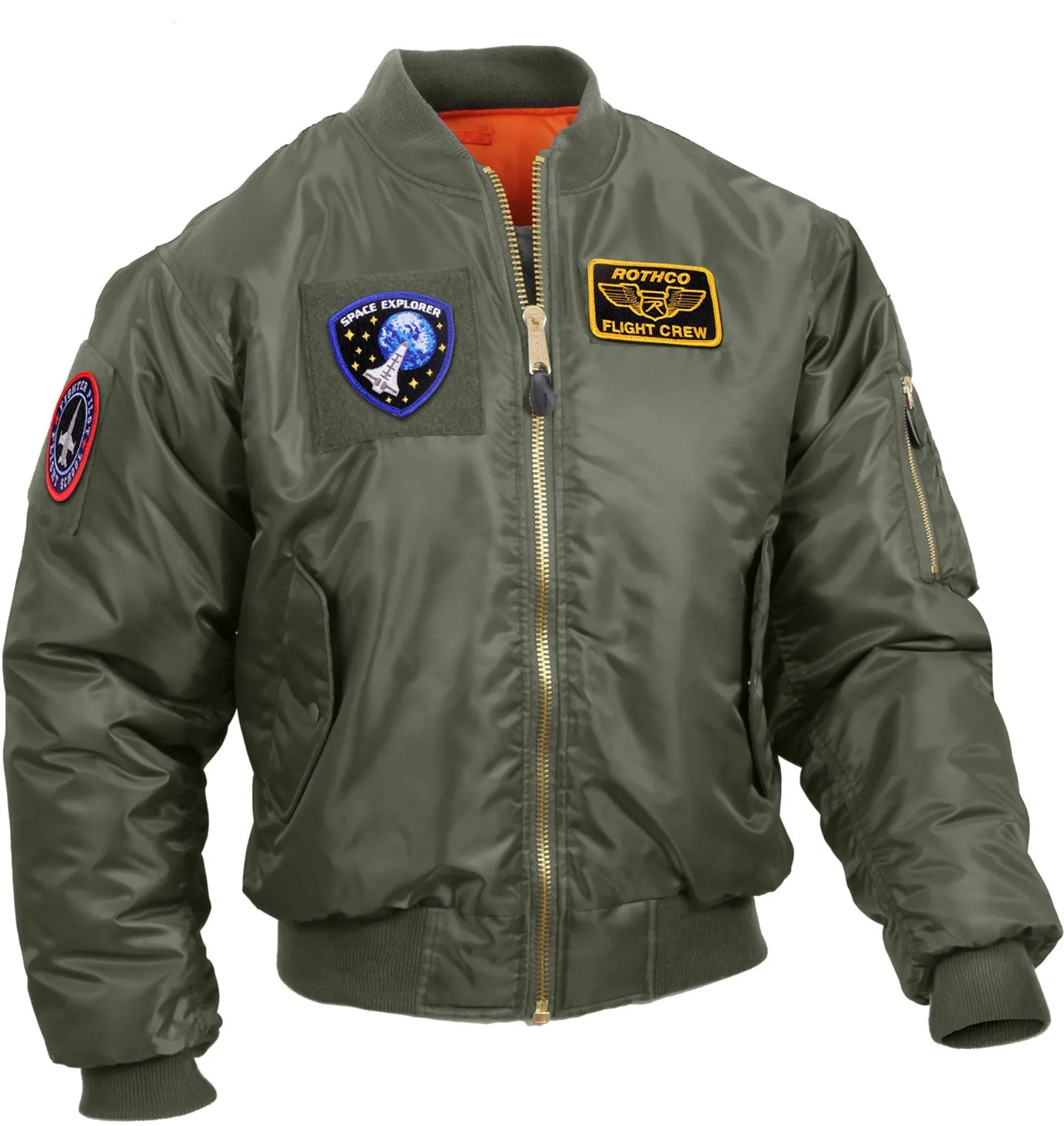 Sage Green Military Air Force Style MA-1 Flight Jacket with 5 Removable Patches