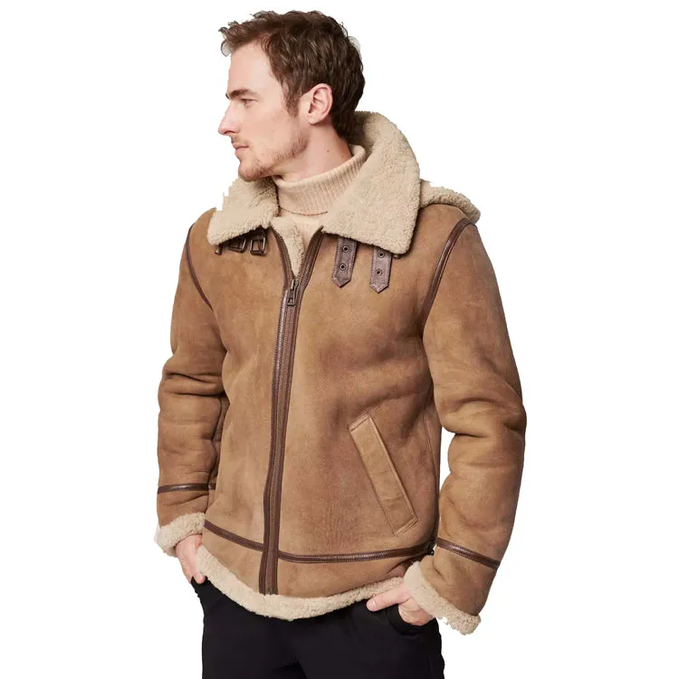 Sheepskin B3 Bomber Jacket with Detachable Hood