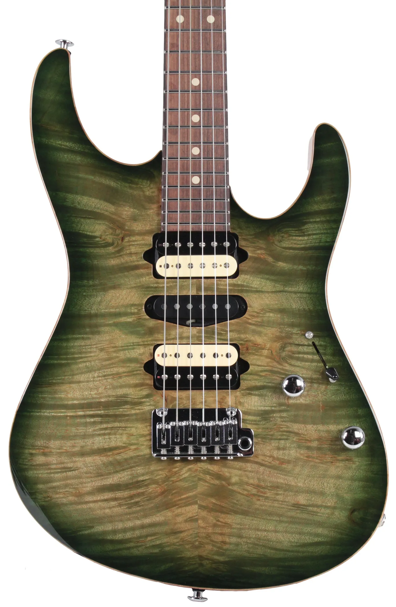 Suhr Modern Select Guitar, Flamed Maple, Trans Green Burst