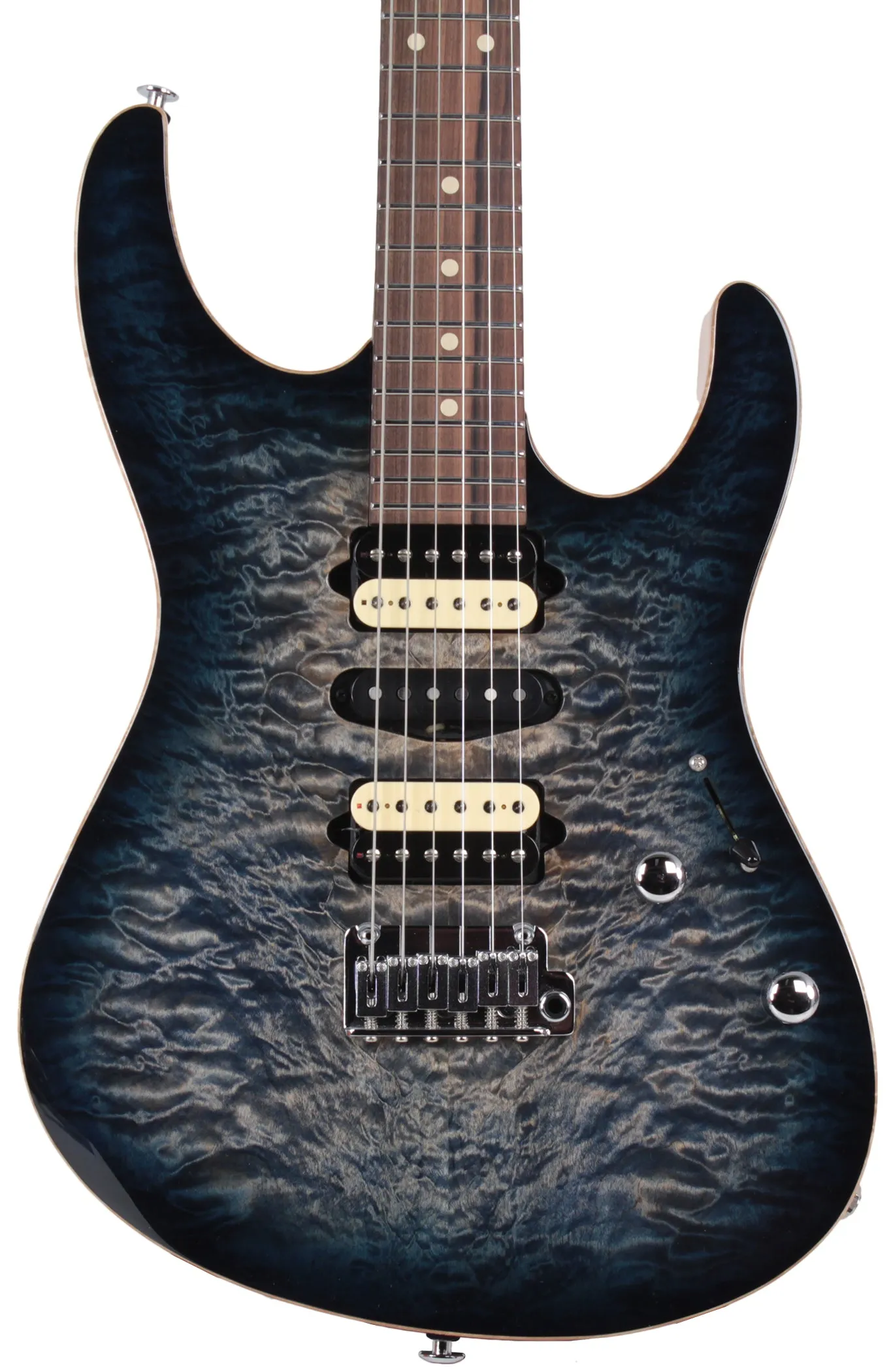 Suhr Modern Select Guitar, Quilted Maple, Trans Whale Blue Burst