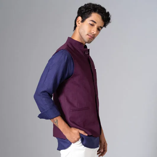 Sunset Escape Purple Linen Nehru Jacket