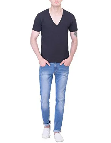 Vivid Bharti Men's Cotton Deep V-Neck Black T-Shirt (Large)