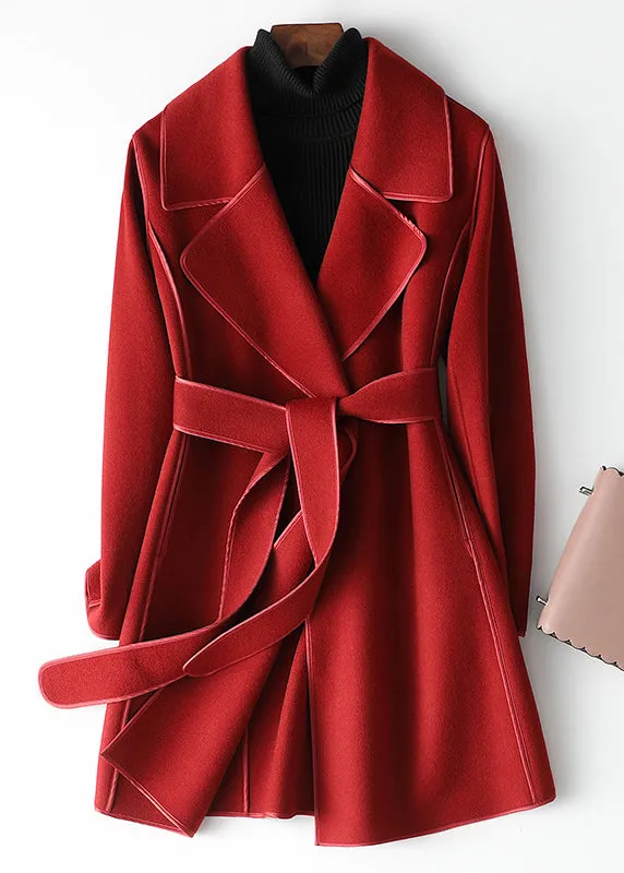 Vogue Red Notched Patchwork Woolen Coats Fall