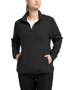 Women's Lightweight Long Sleeve Fleece Pullover Jacket, Quarter Zip Top Warm Polar Sweatshirt with Zipper Pockets