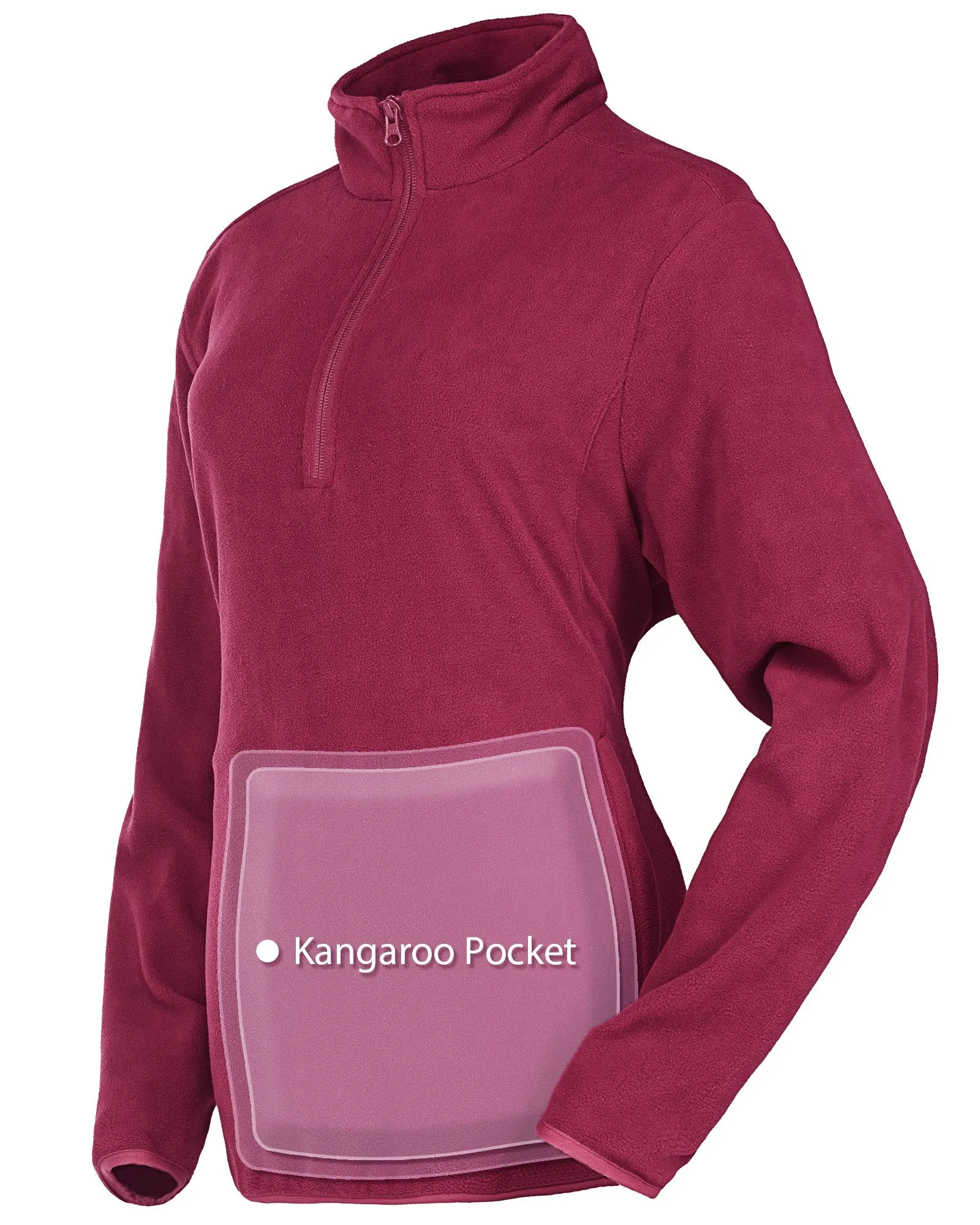 Women's Lightweight Long Sleeve Fleece Pullover Jacket, Quarter Zip Top Warm Polar Sweatshirt with Zipper Pockets